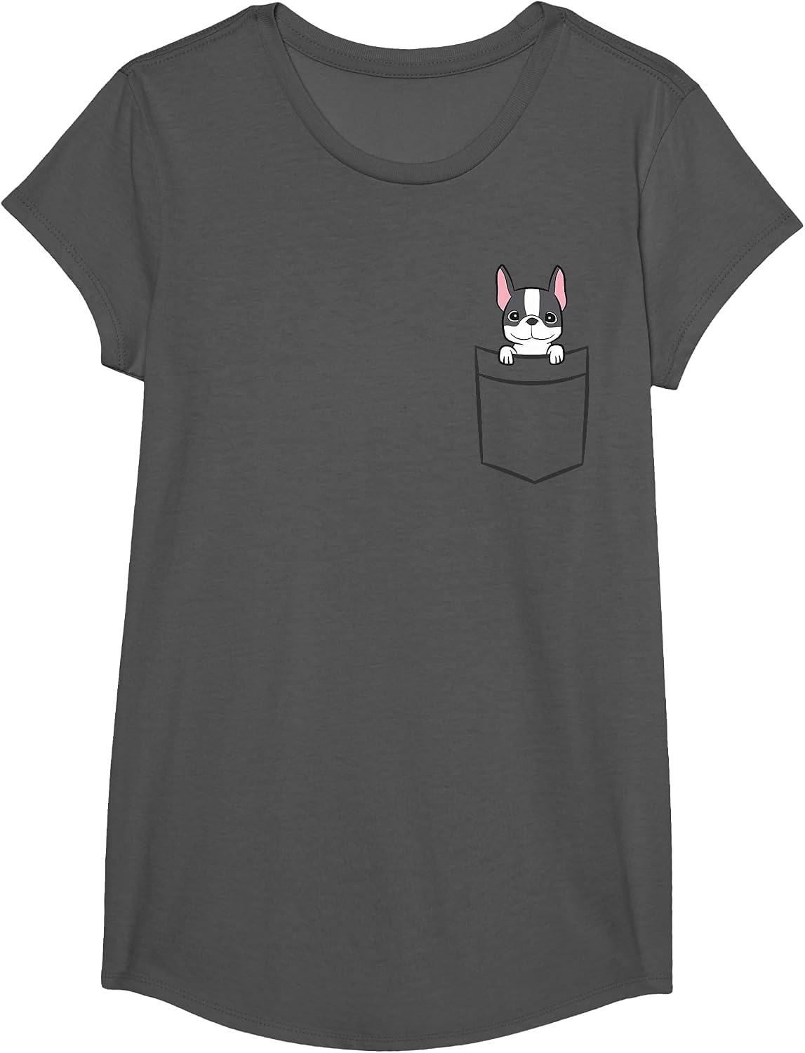 Boston Terrier in The Pocket Cute Boston Terrier Dog T-Shirt - Girls Asphalt Grey
