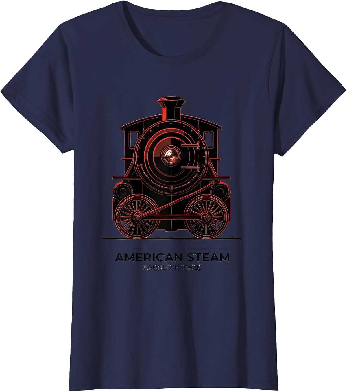 Women's American Steam Earned Honor Vintage Steam Locomotive Train T-Shirt - Navy Blue