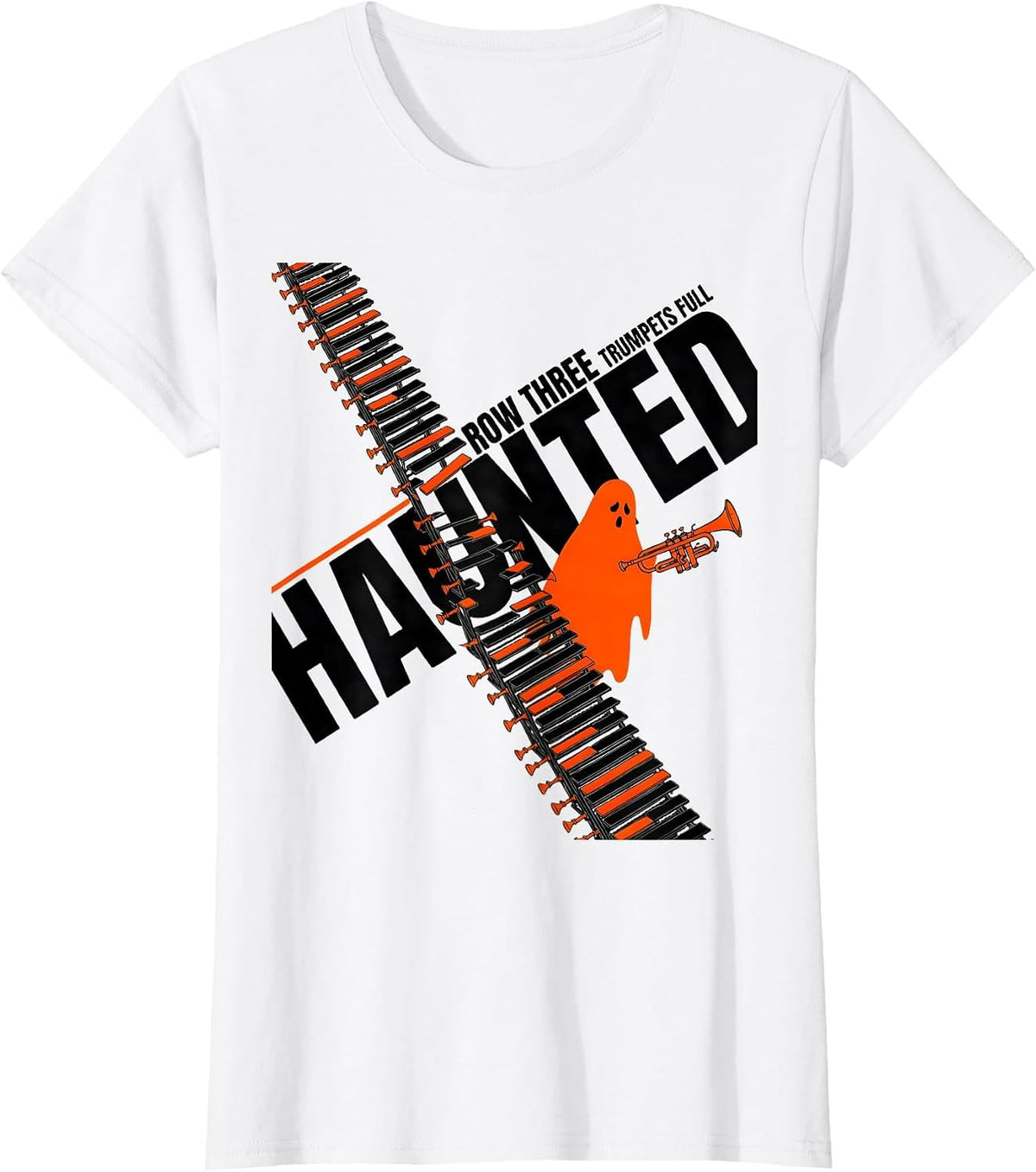 Trumpets Full Row Three Haunted New Wave Music Teacher T-Shirt - White
