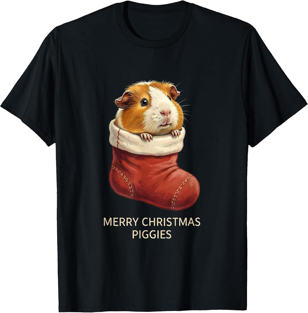 Men's Merry Christmas, Piggies Storybook Guinea Pig Pet Lover T-Shirt - Black