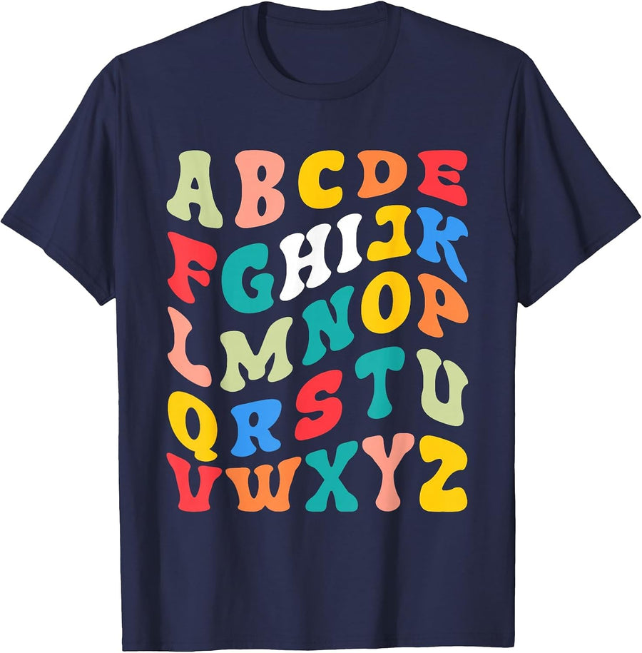 Alphabet Hi Back to School ABC Pre K Kindergarten Teacher T-Shirt - Navy Blue