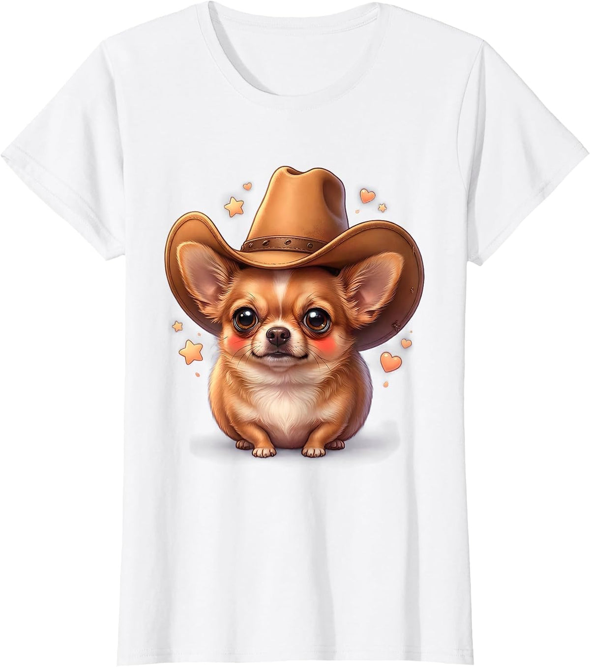 Women's Funny Chihuahua in Oversized Cowboy Hat T-Shirt - White