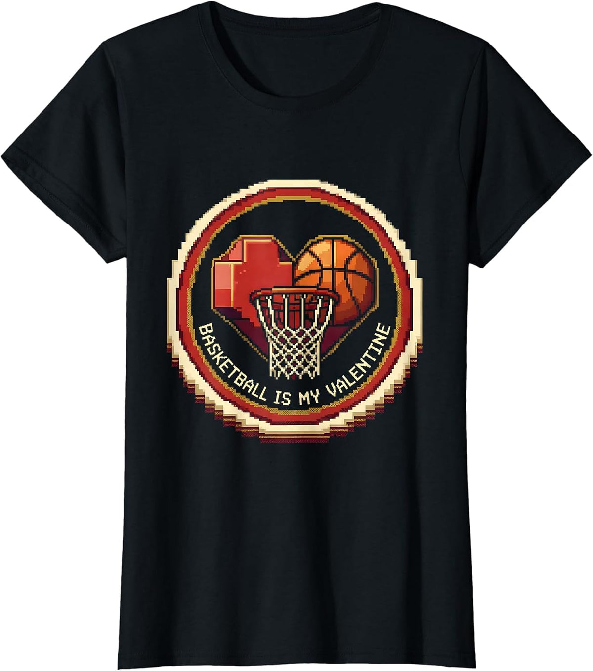 Basketball Is My Valentine Funny Pixel Art Valentine Teen T-Shirt - Black