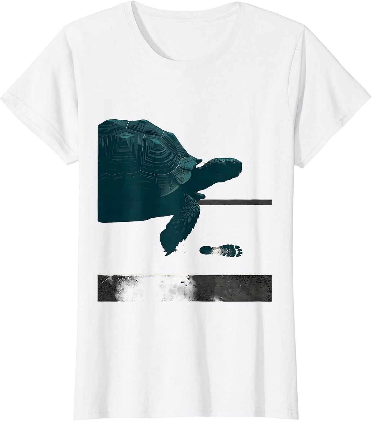 Women's Three-Quarter Tortoise Minimalist Animal Lover Humor T-Shirt - White