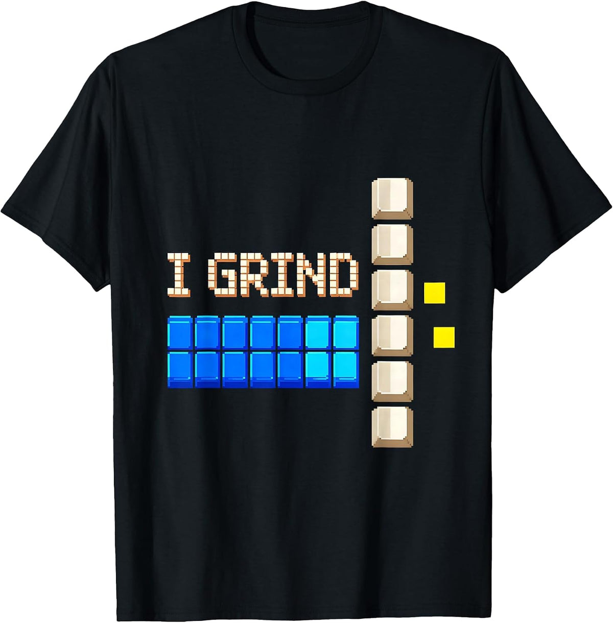 Men's I Grind Pixel Art Funny PC Gamer Nerd Humor T-Shirt - Black