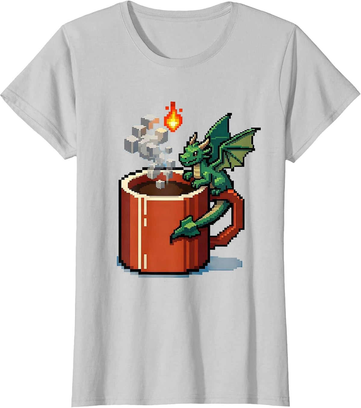 Pixel-Art Dragon Mug Fantasy Gamer Whimsical Pride T-Shirt - Silver Grey