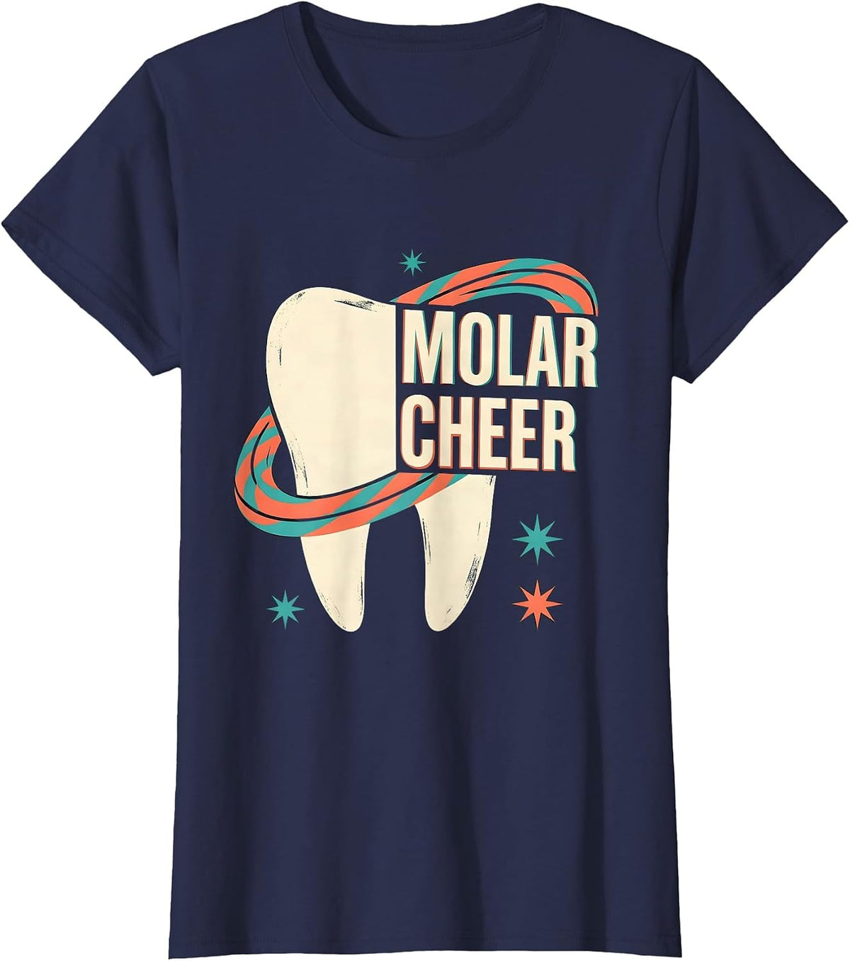 Women's Molar Cheer Midcentury Modern Dental Christmas Humor Dental T-Shirt - Navy Blue