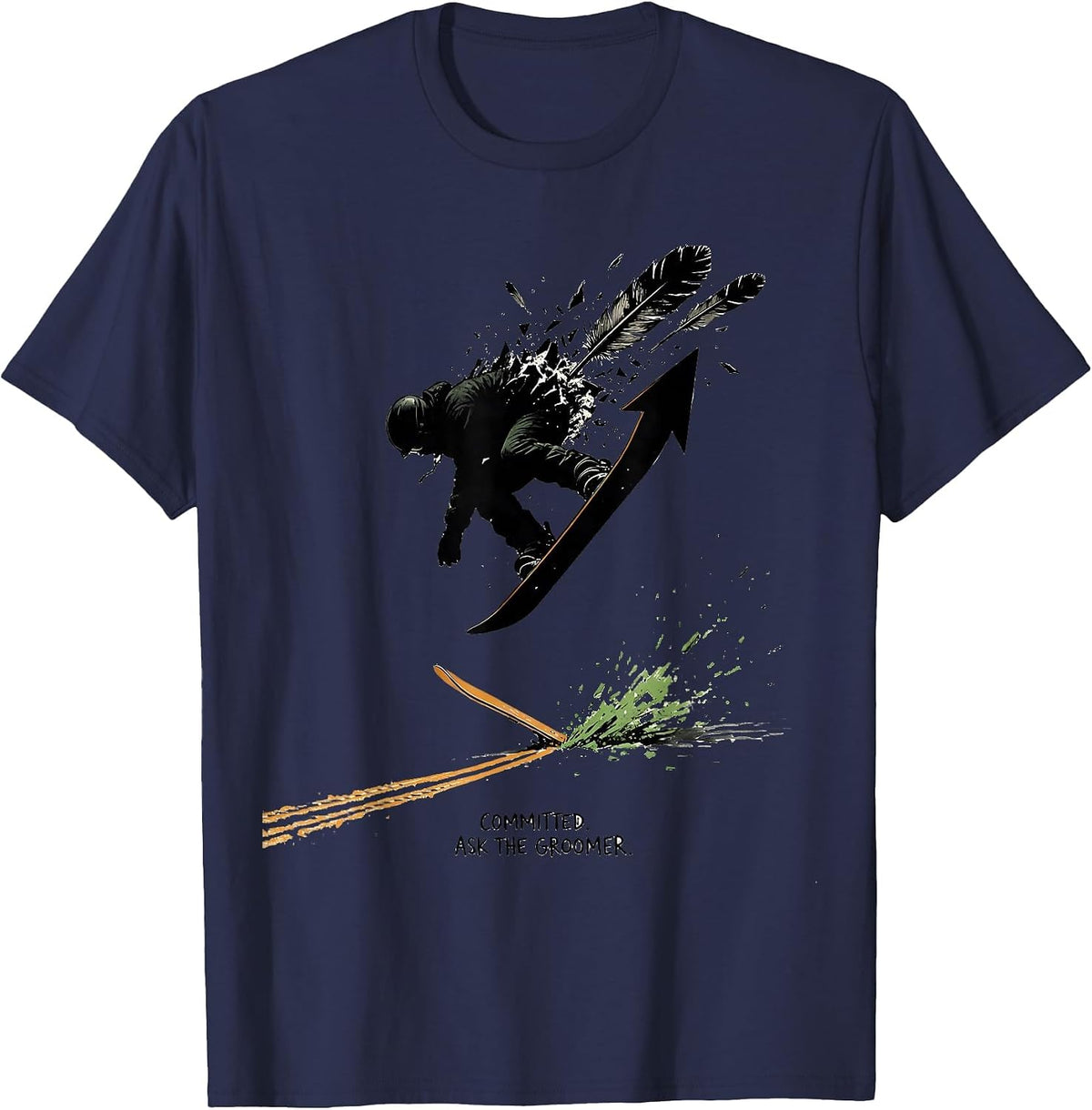 Men's Committed Ask The Groomer Funny Snowboarder Gift T-Shirt - Navy Blue
