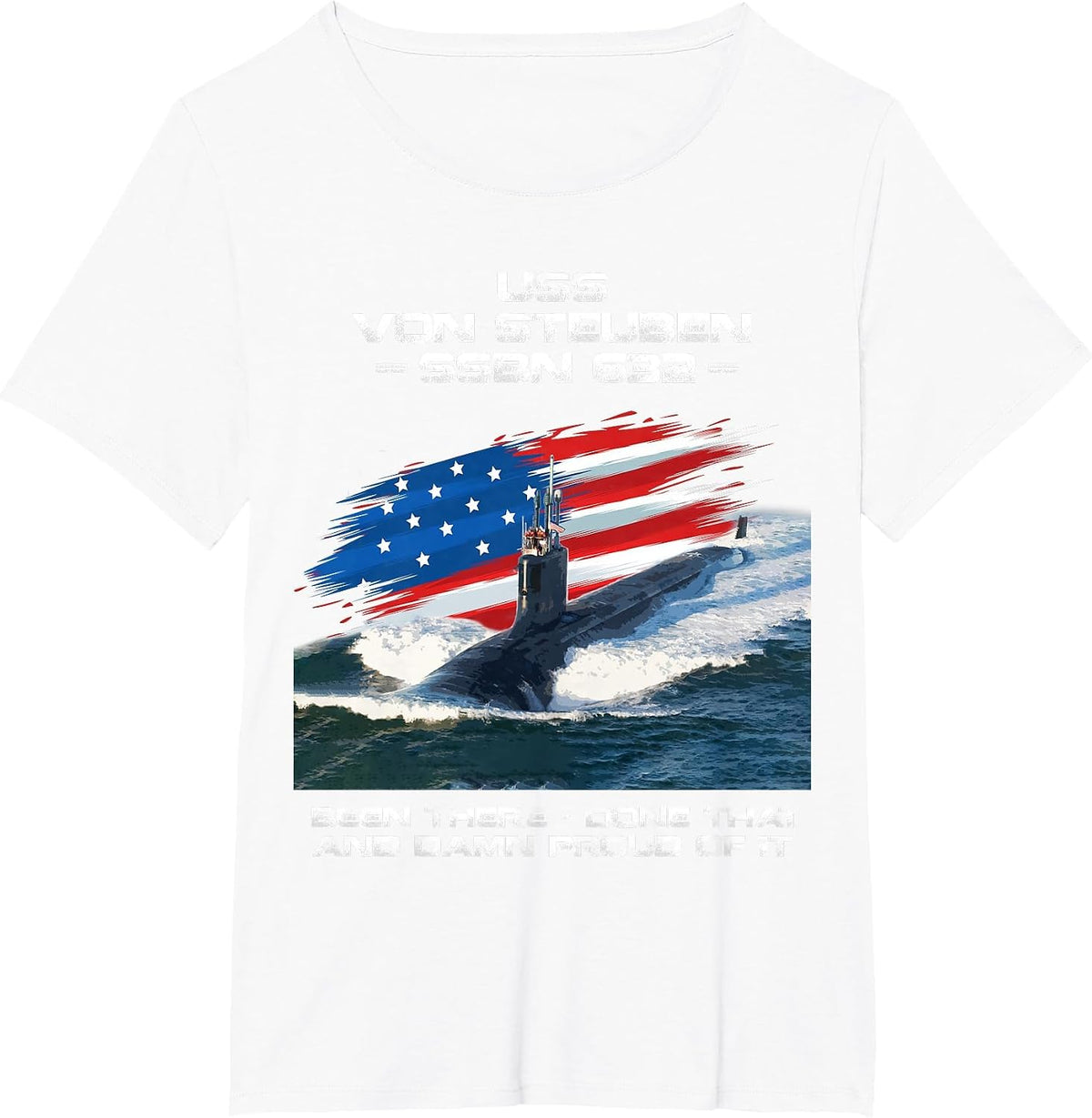USS Von Steuben SSBN-632 American Flag Submarine Veteran T-Shirt - White