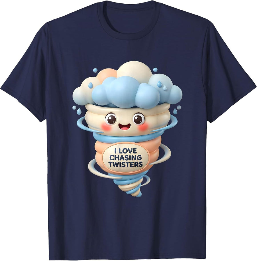 I Love Chasing Twisters Cute Kawaii Storm Chaser Meteorology T-Shirt - Navy Blue