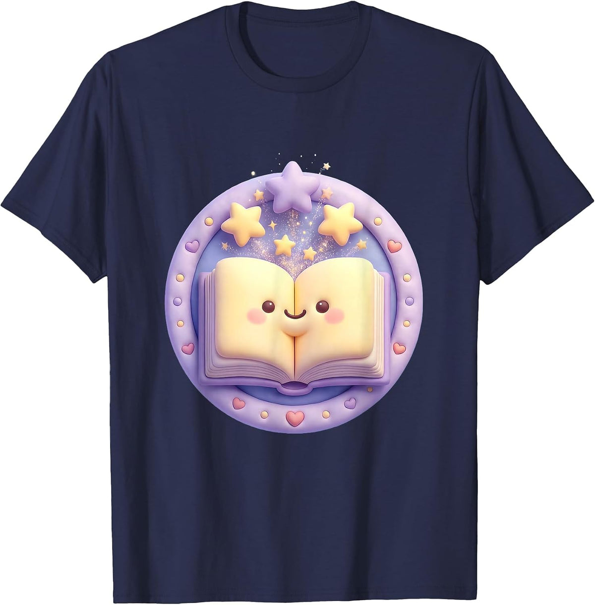 First Grade Teacher Open Book Stars Graphic T-Shirt - Navy Blue
