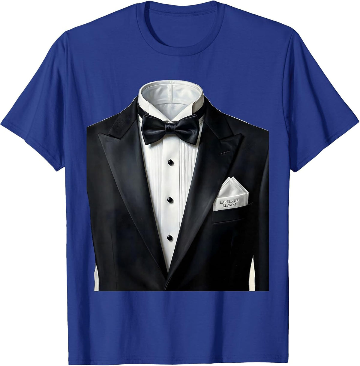 Men's Lapels Up Always Tuxedo Formal Style Design T-Shirt - Royal Blue