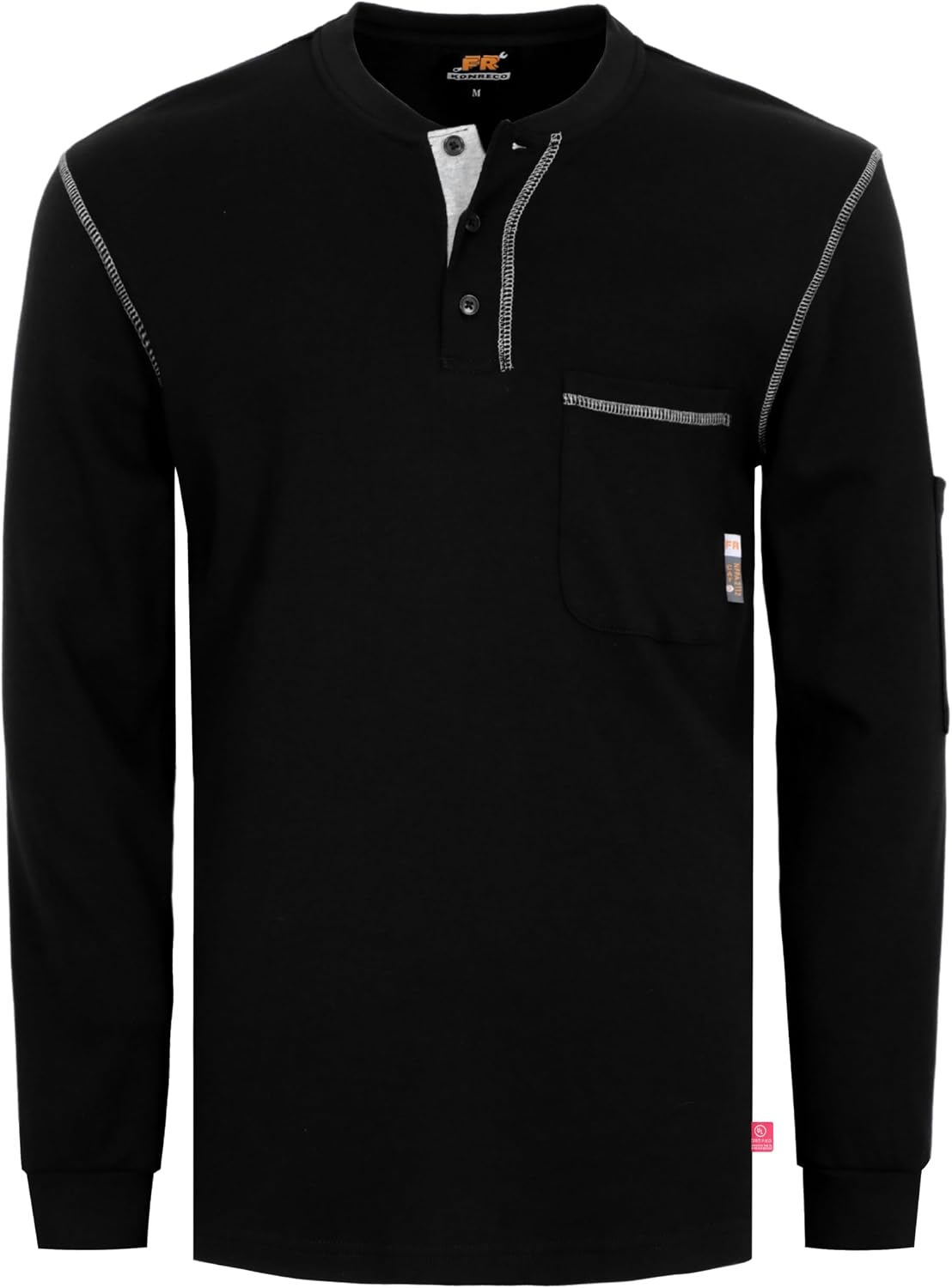 KONRECO FR Shirts for Men Long Sleeve 7oz Henley Shirt NFPA2112 CAT2 - Black