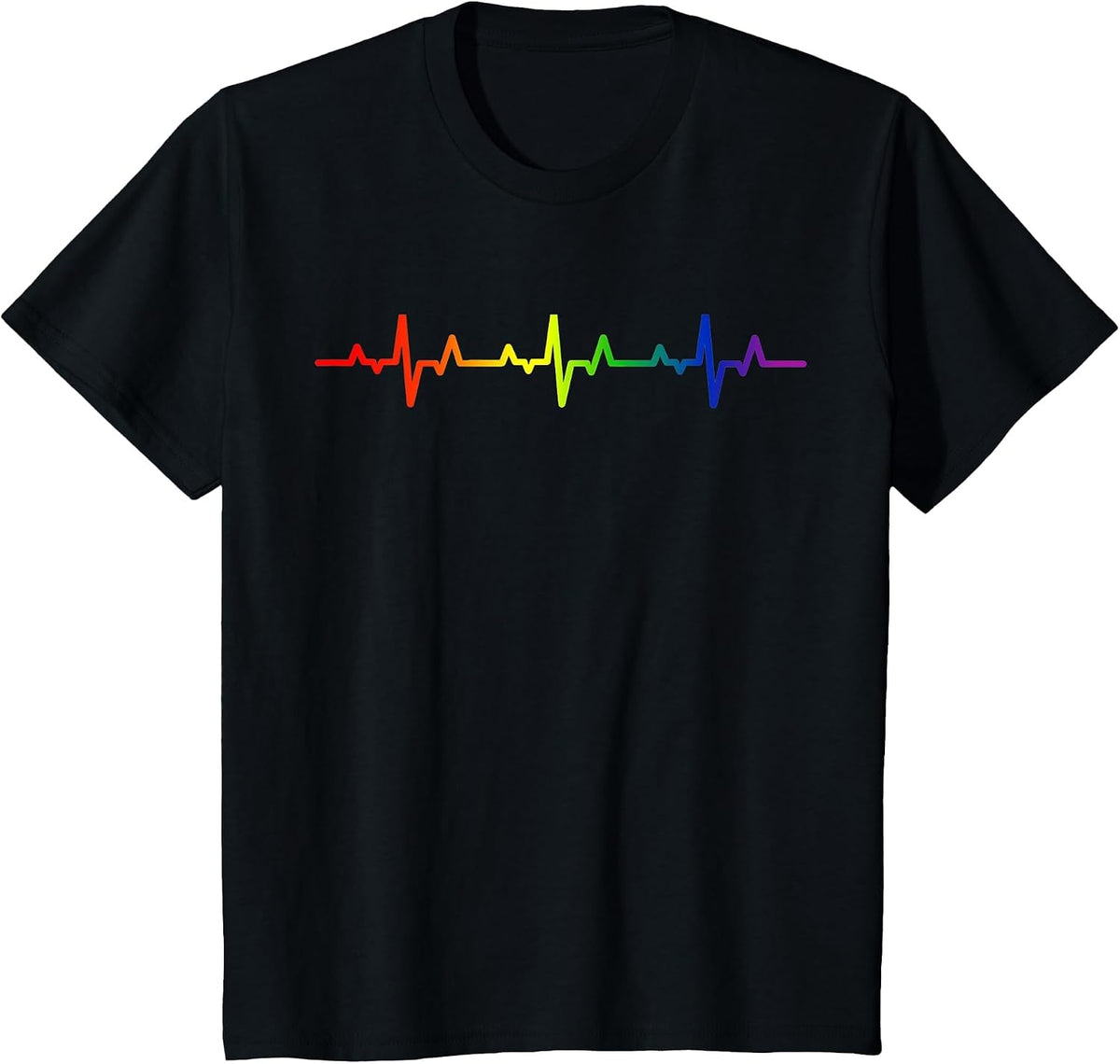 Gay Heartbeat Pride Rainbow Flag LGBTQ T-Shirt - Black