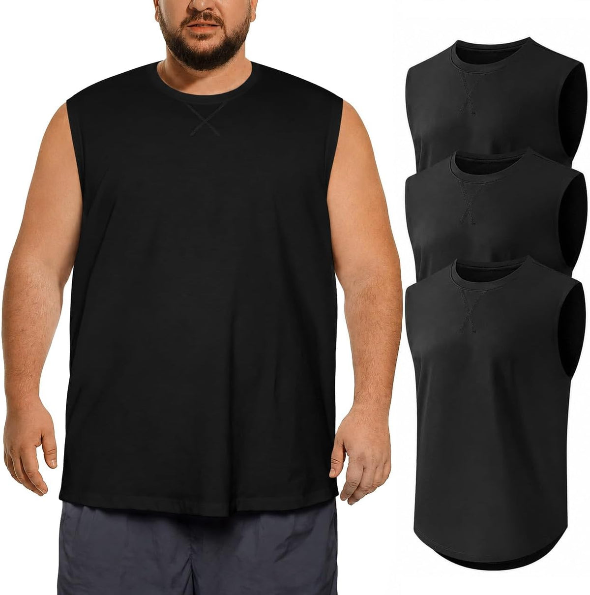 Men's Big and Tall Tank Top 3XL-8XL, Sleeveless Muscle Shirt - Black\/Black\/Black(3 Pack)