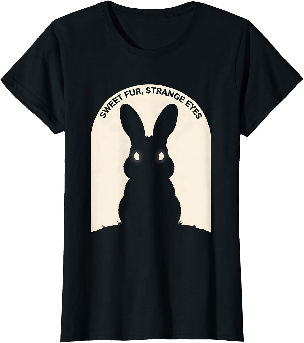 Women's Sweet Fur, Strange Eyes Cute Goth Bunny Rabbit Silhouette T-Shirt - Black