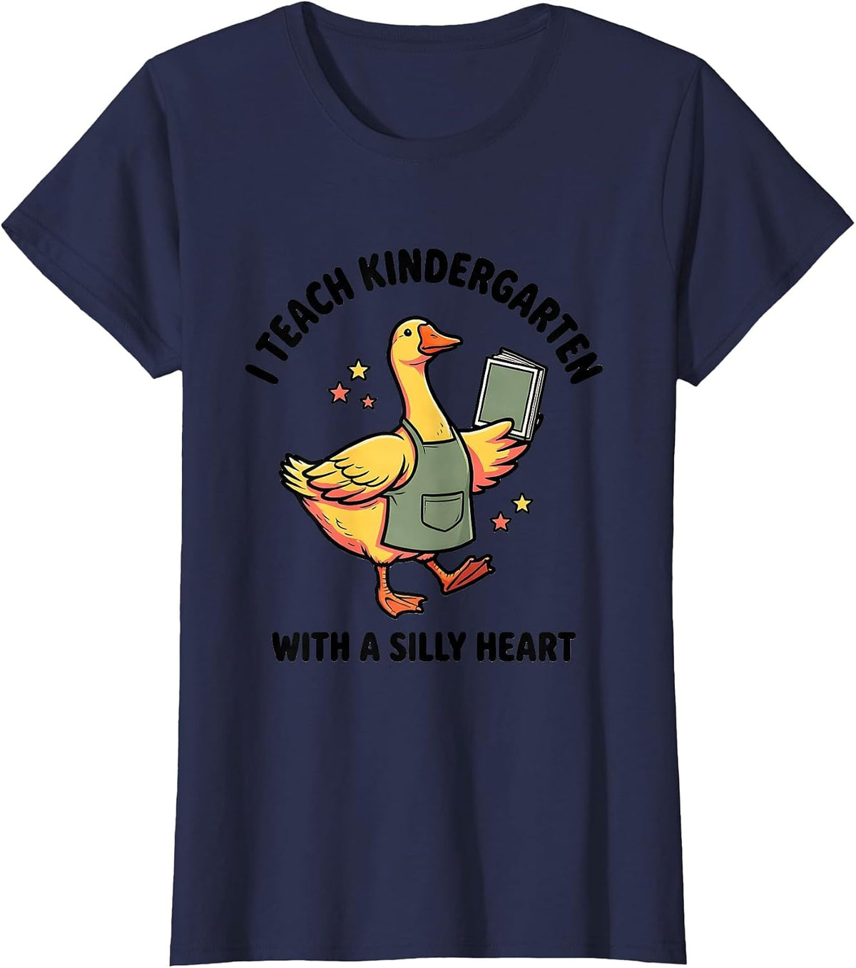 Women's I Teach Kindergarten With a Silly Heart Funny Teacher T-Shirt - Navy Blue