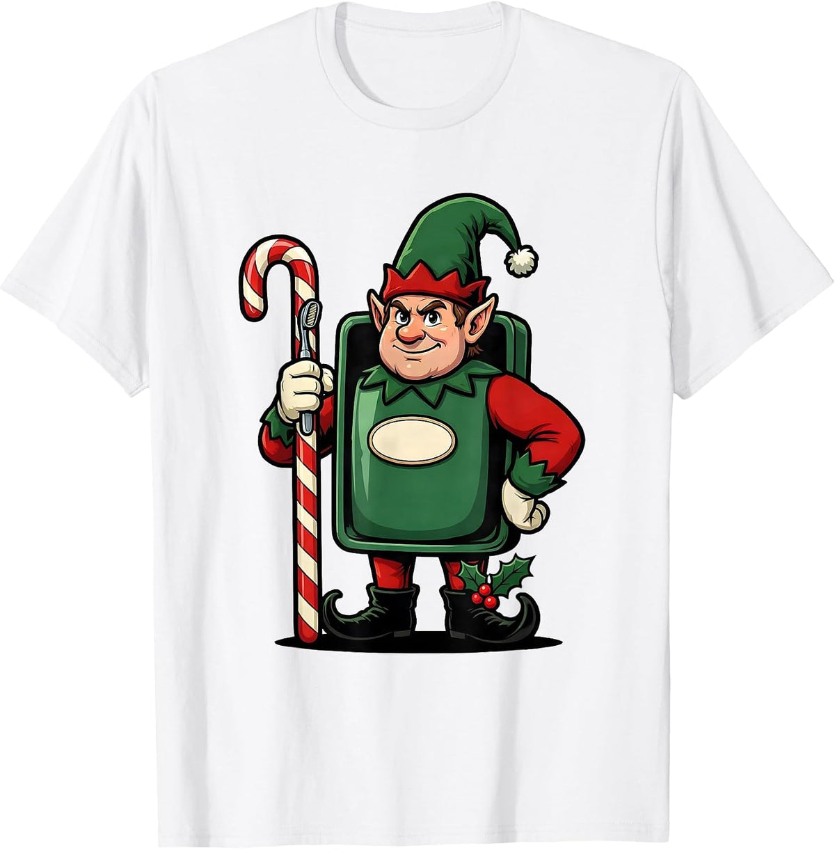 Men's Elf Dental Guard Cartoon Dentist Christmas Humor T-Shirt - White