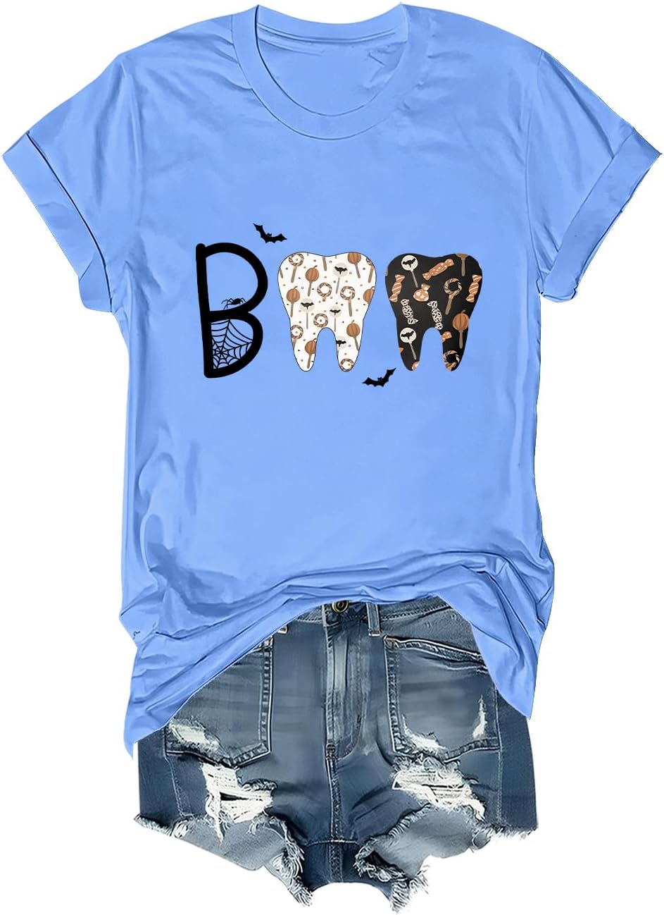 Halloween Dental Shirt Boo Shirt Weird Season Terror Teeth T-Shirt Unisex - Sky Blue