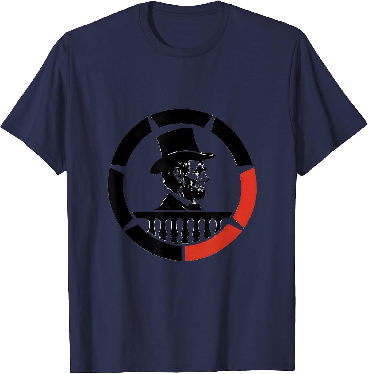 Lincoln Badge Stencil Graphic History Buff Christmas T-Shirt - Navy Blue