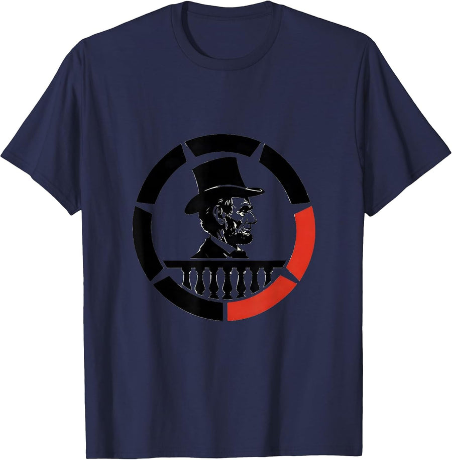 Lincoln Badge Stencil Graphic History Buff Christmas T-Shirt - Navy Blue