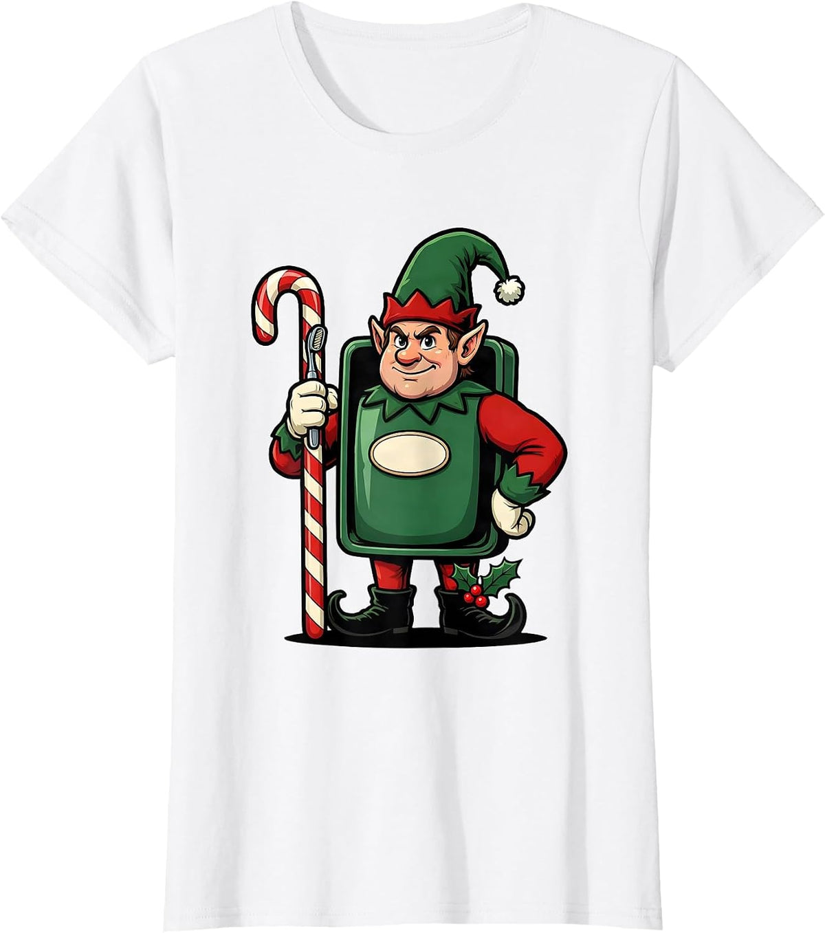 Women's Elf Dental Guard Cartoon Dentist Christmas Humor T-Shirt - White