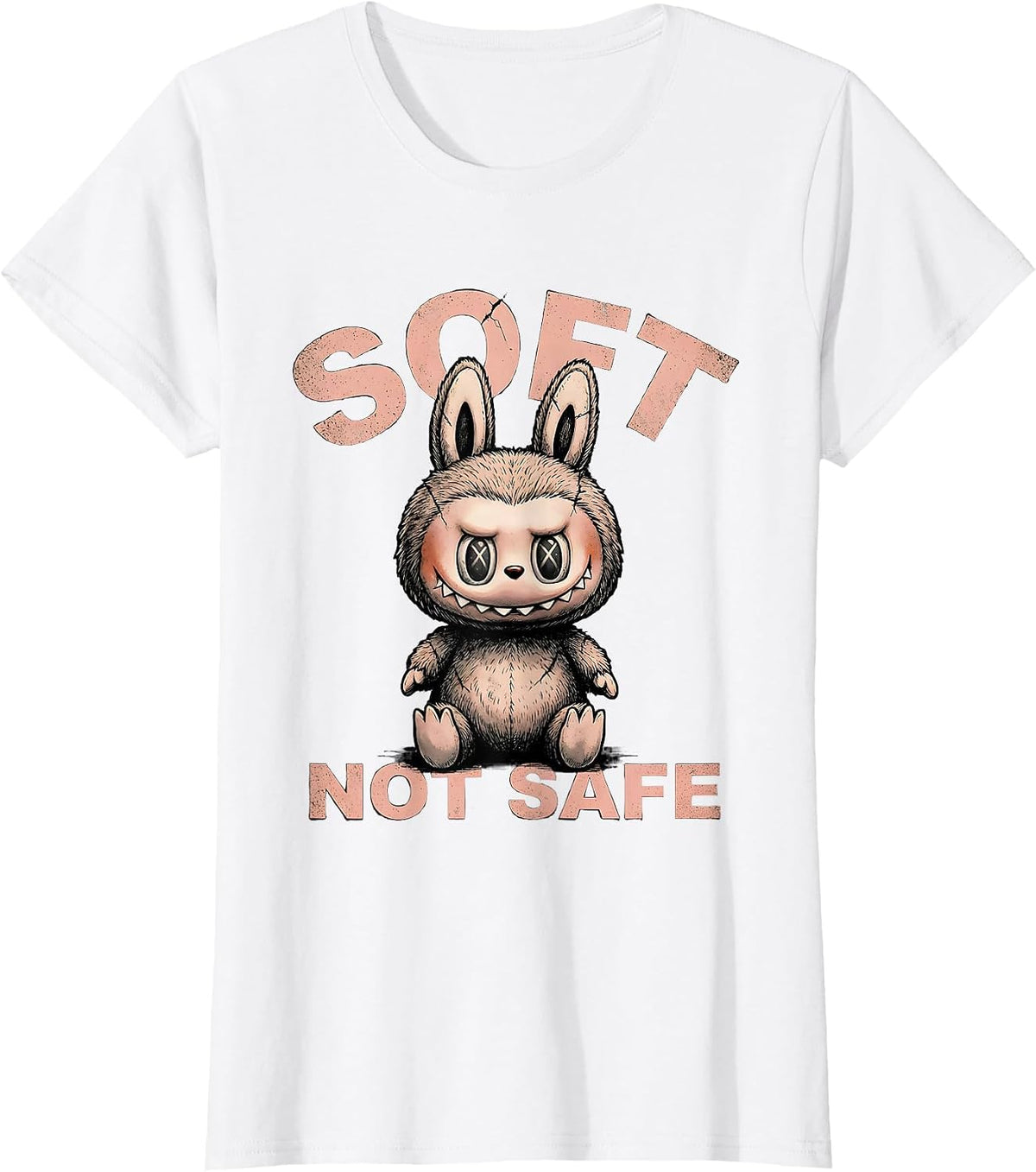 Soft, Not Safe Distressed Creepy Cute Goth Bunny Horror T-Shirt - White