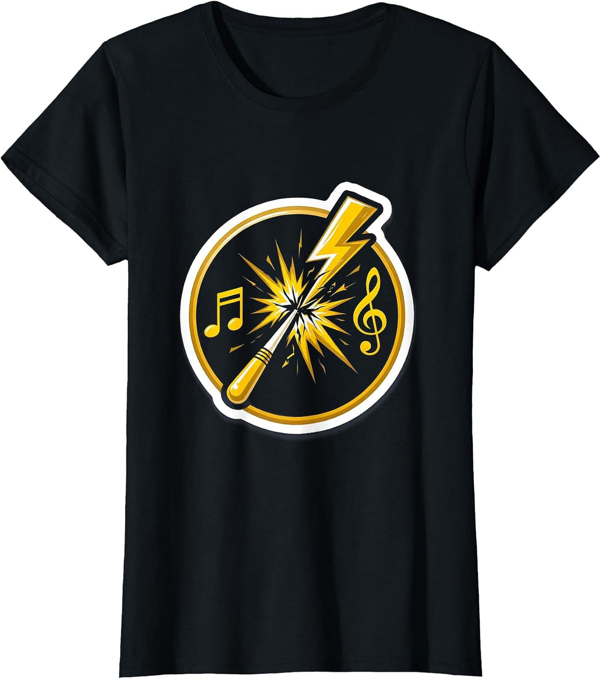 Women's Music Teacher Conductor Baton Lightning Bolt Graphic T-Shirt - Black