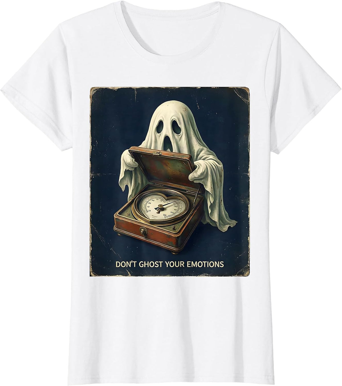 Women's Don't Ghost Your Emotions Vintage Halloween Mental Health T-Shirt - White