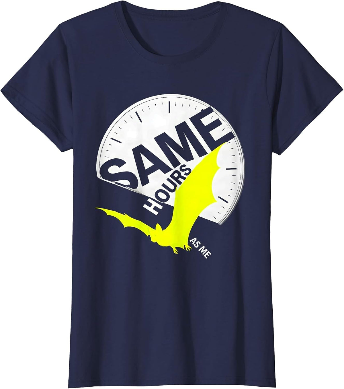 Women's Same Hours As Me Whimsical Bat Lover Wildlife Conservation T-Shirt - Navy Blue