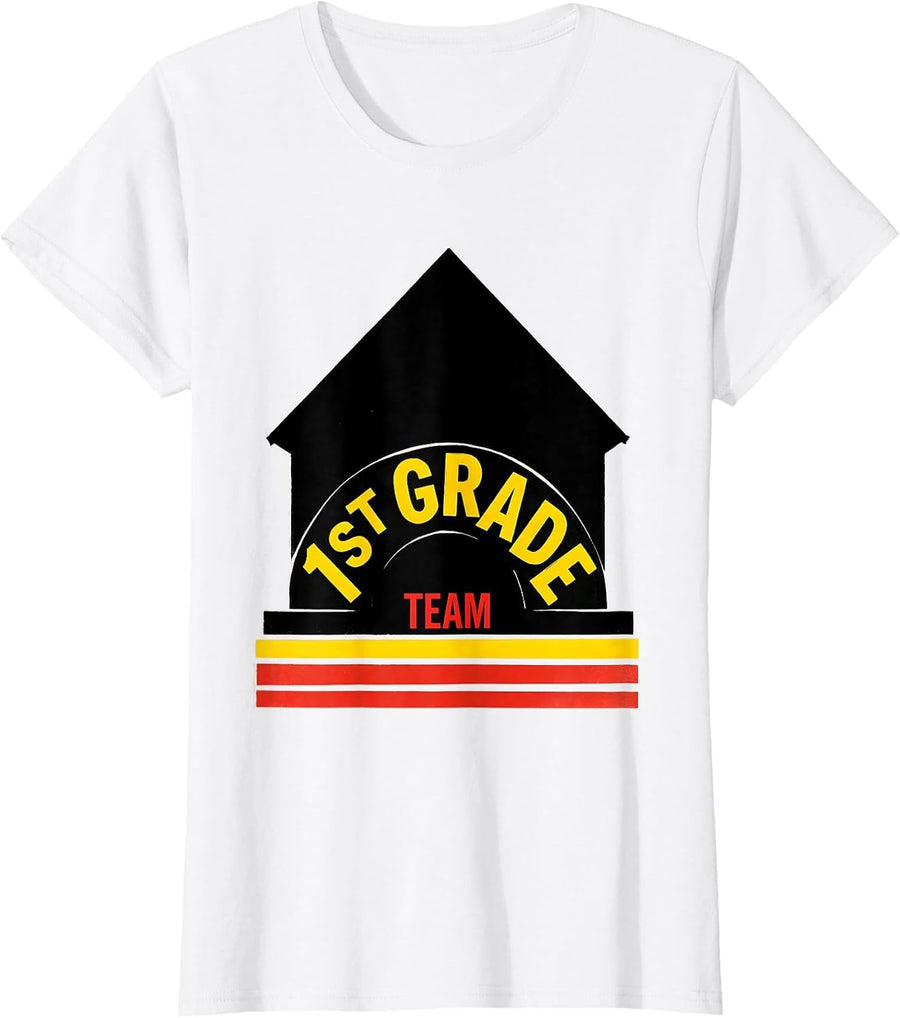 Women's 1st Grade Team Schoolhouse Teacher Back To School Crew T-Shirt - White