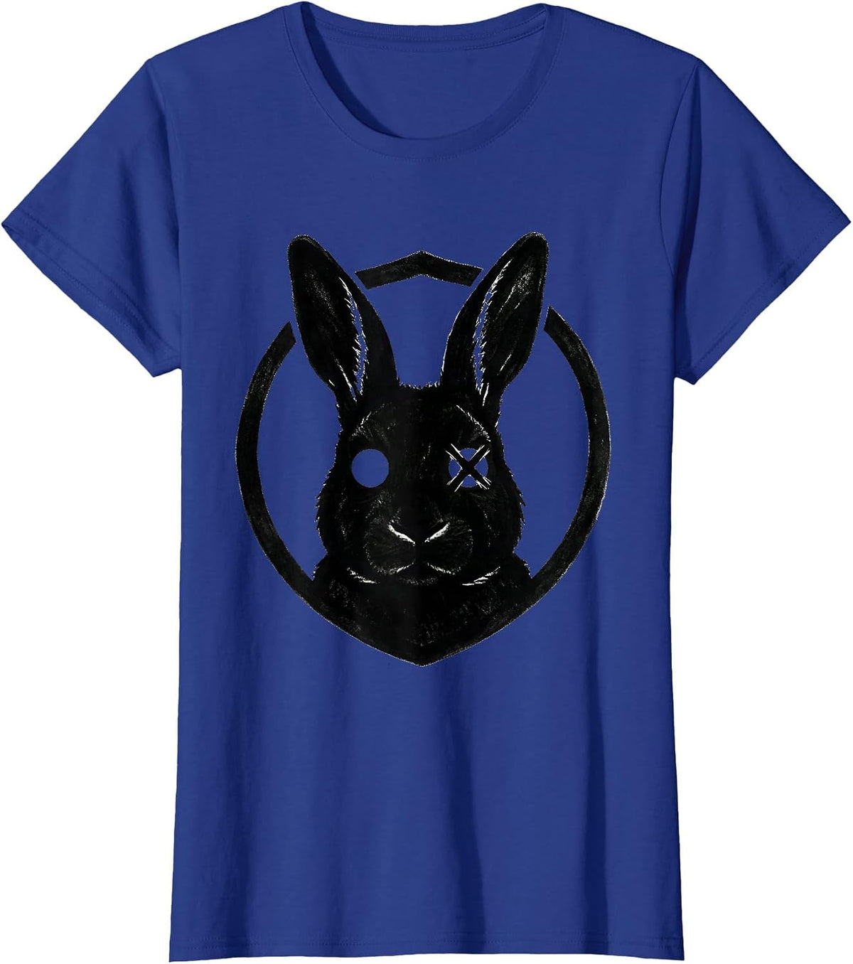 Women's Circular Shield Stencil Bunny Alt Goth Horror Aesthetic T-Shirt - Royal Blue