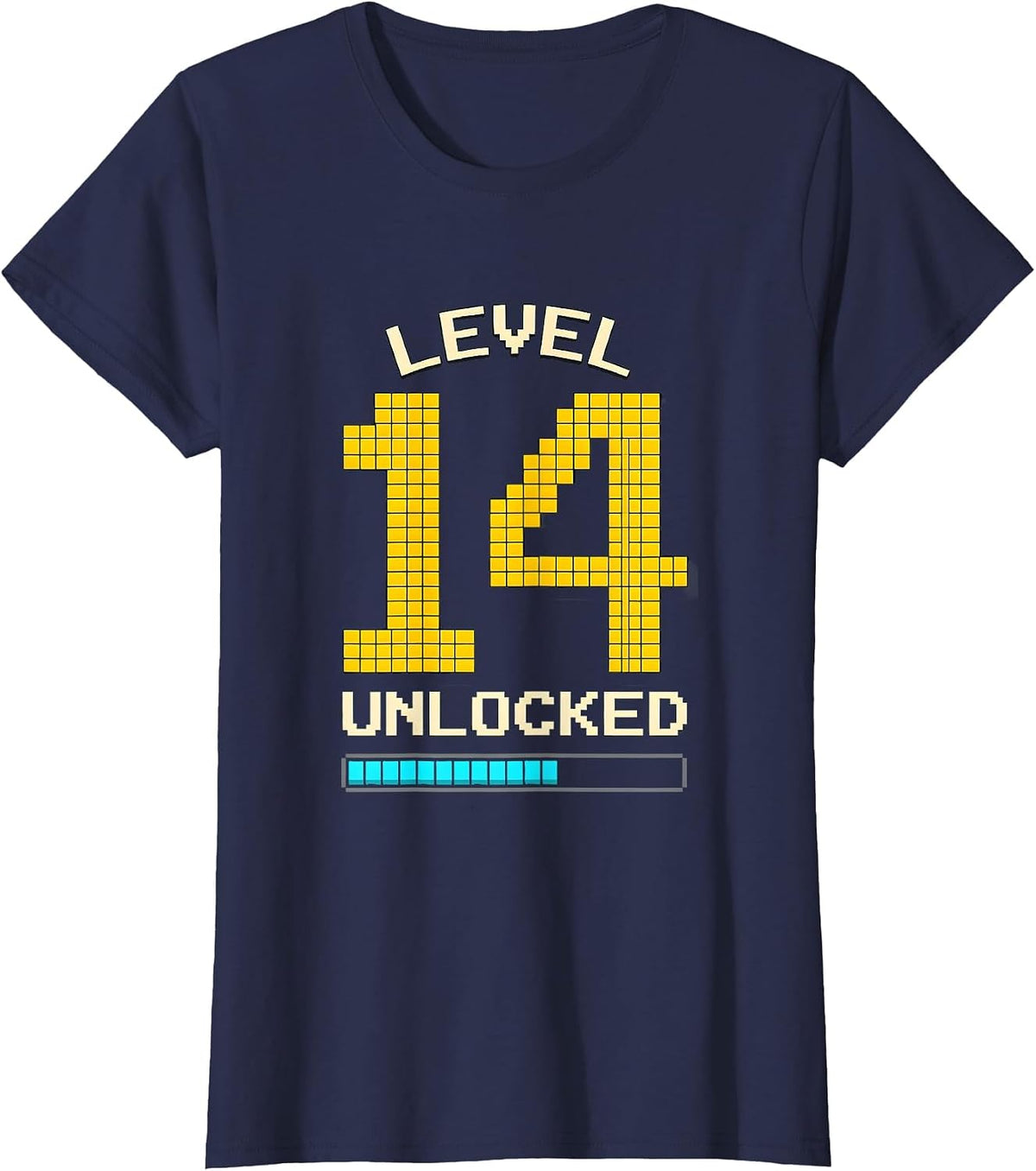 Women's Level 14 Unlocked Pixel Art Gamer Birthday Boy Video Game T-Shirt - Navy Blue