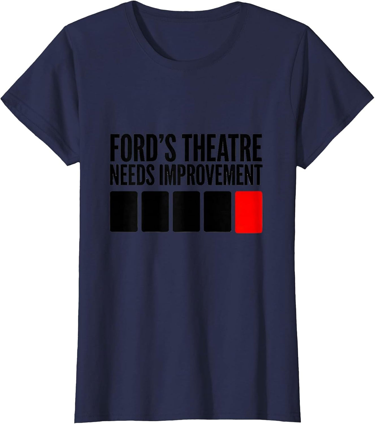 Women's Ford's Theatre: Needs Improvement Funny Abraham Lincoln T-Shirt - Navy Blue