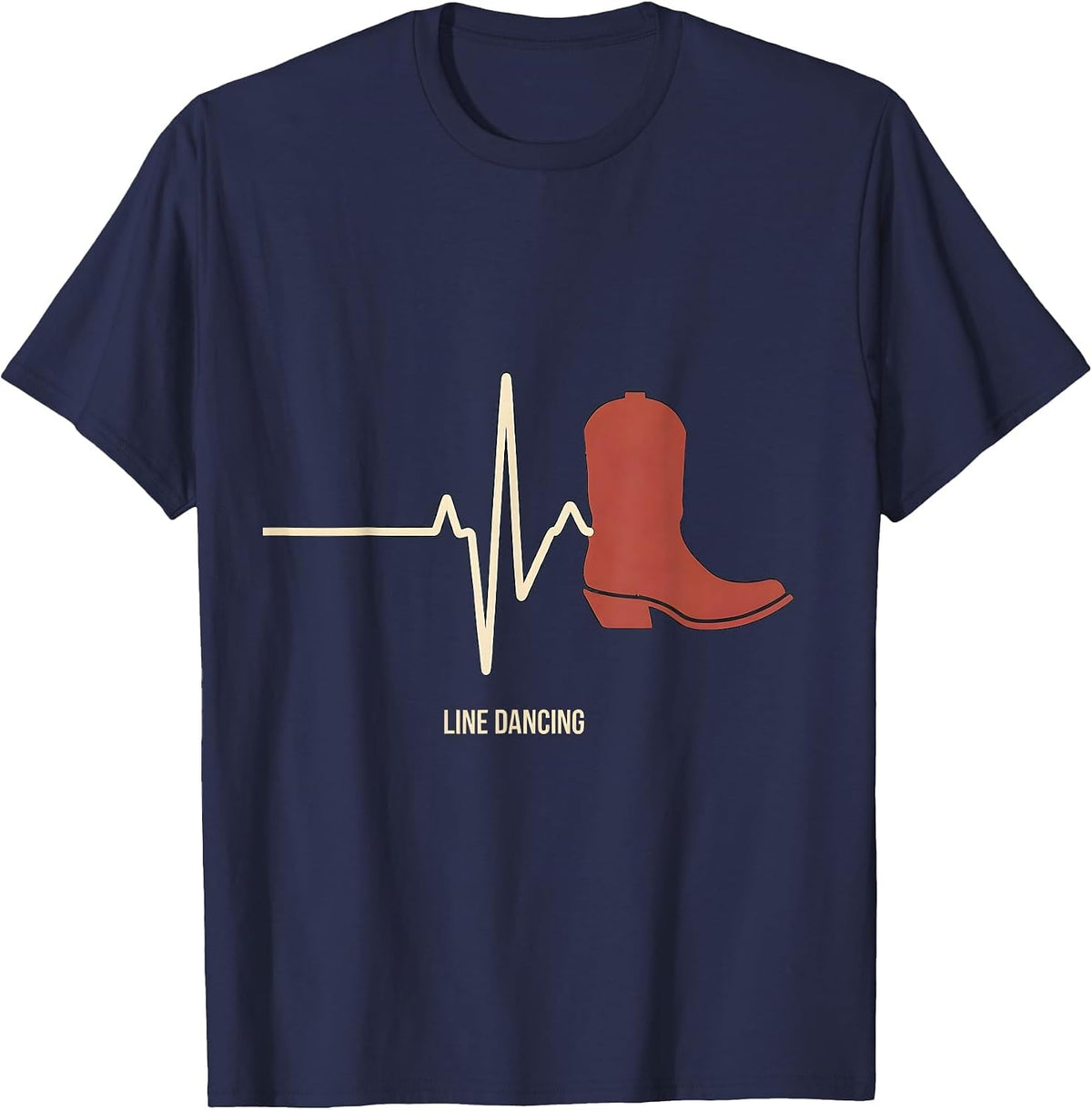 Line Dancing Heartbeat EKG Pulse Line Dancer T-Shirt - Navy Blue