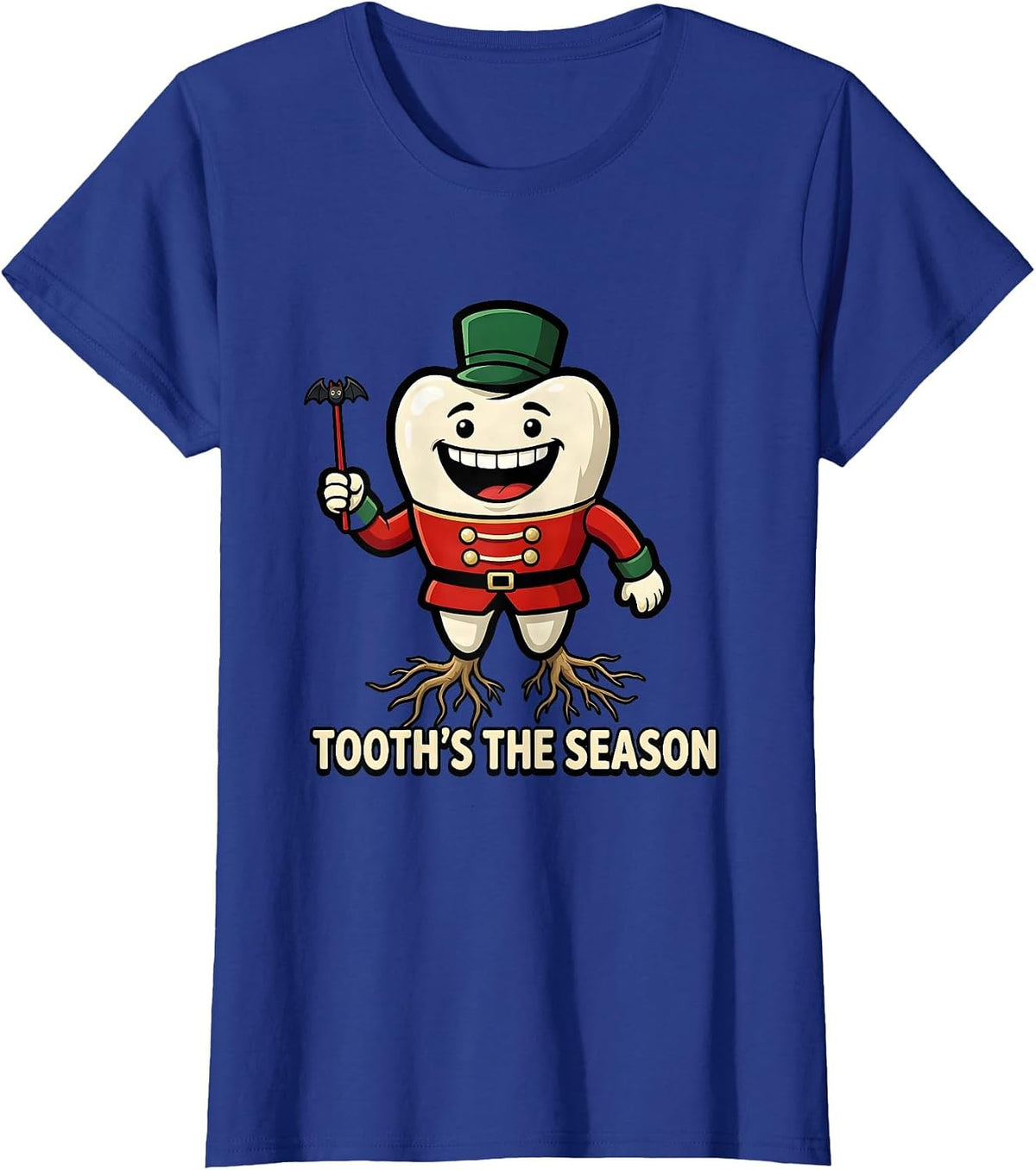 Women's Tooth's the Season Funny Cartoon Dentist Christmas Dental T-Shirt - Royal Blue