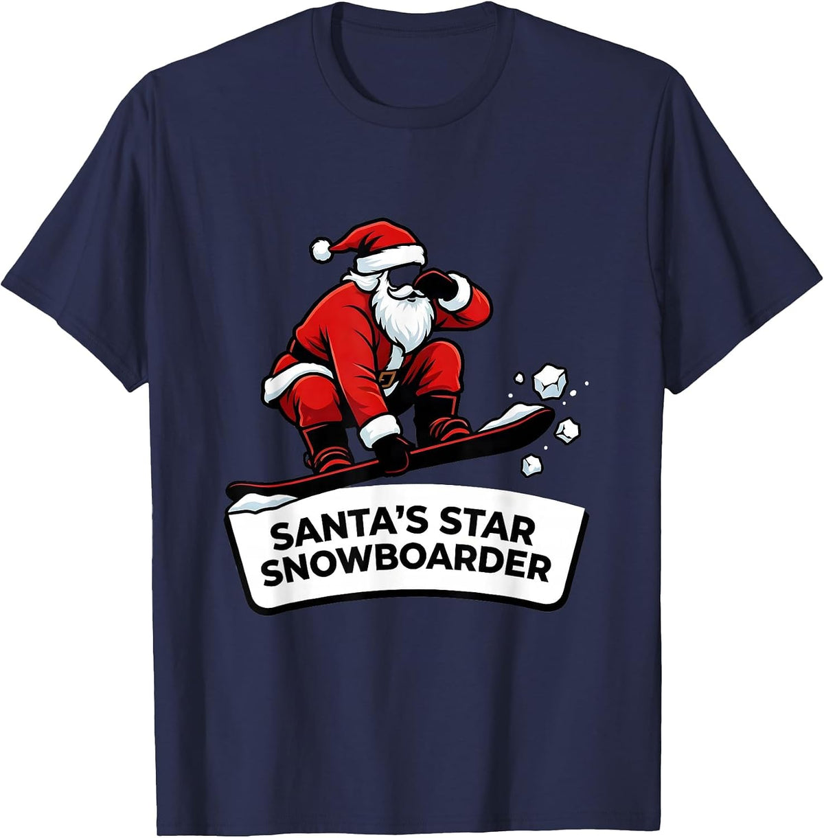 Men's Santa's Star Snowboarder Funny Christmas Snowboarder Gift T-Shirt - Navy Blue