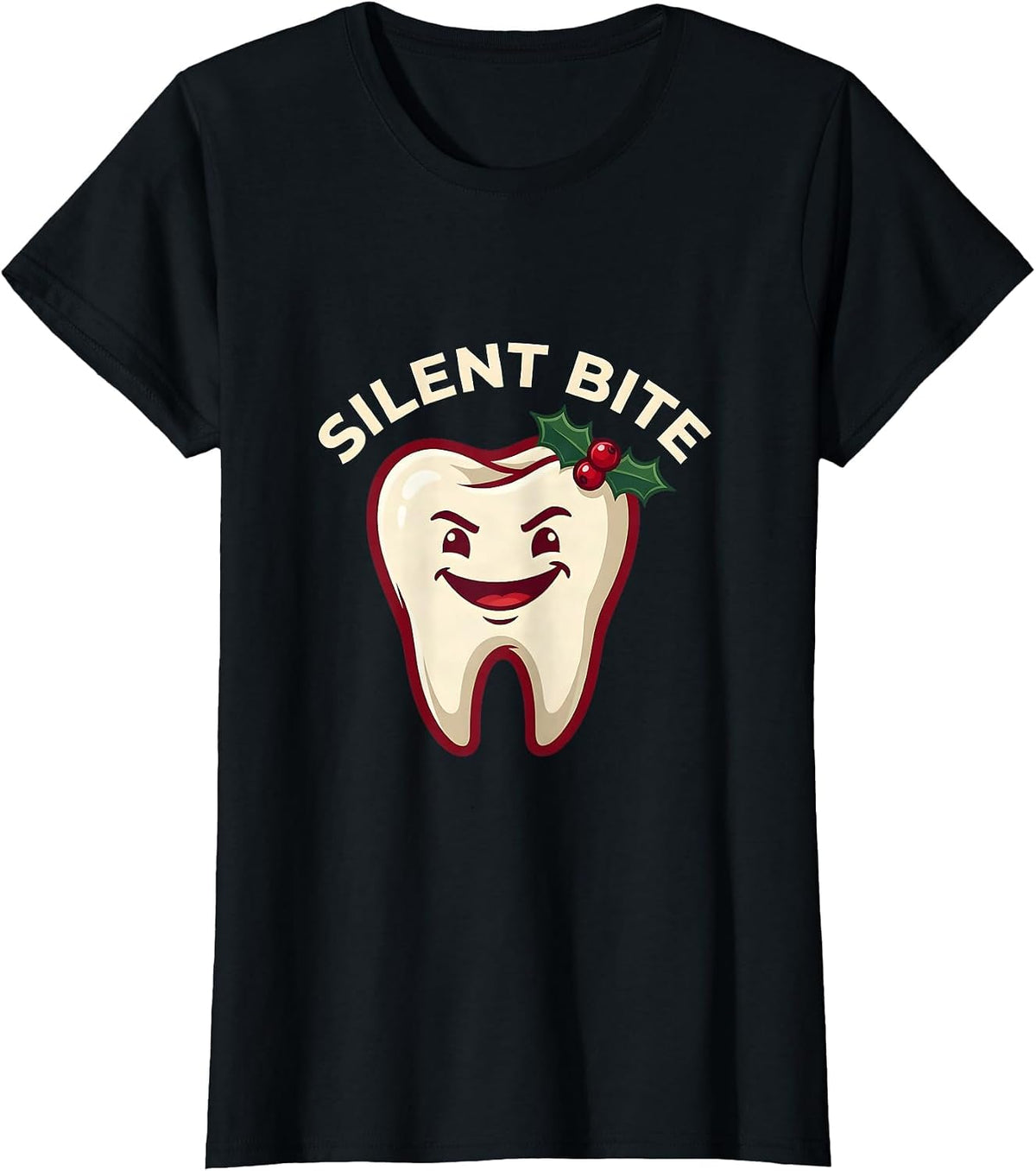 Women's Silent Bite Funny Dentist Christmas Dental Team Tooth Humor T-Shirt - Black