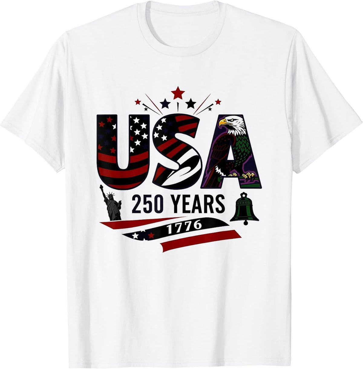 Mademark Patriotic/USA Pride T-Shirt - White-usa Letters Flag Fill 250 Graphic Modern