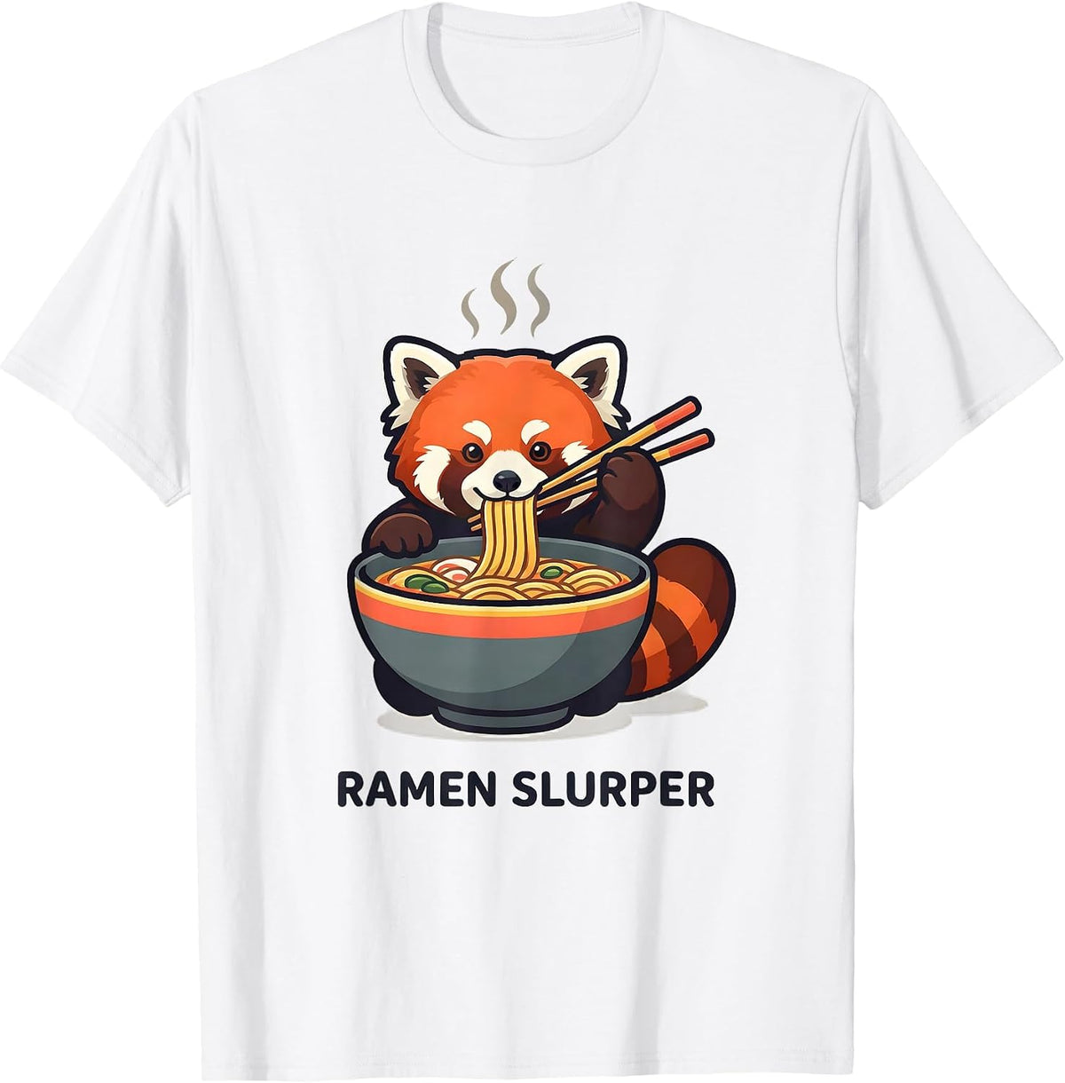 Men's Ramen Slurper Cute Red Panda Kawaii Anime Animal Food Lover T-Shirt - White