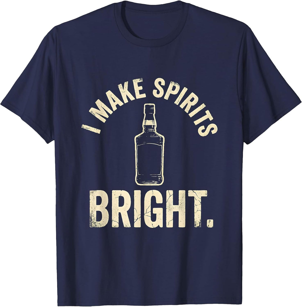 I Make Spirits Bright Bartender Holiday Design T-Shirt - Navy Blue