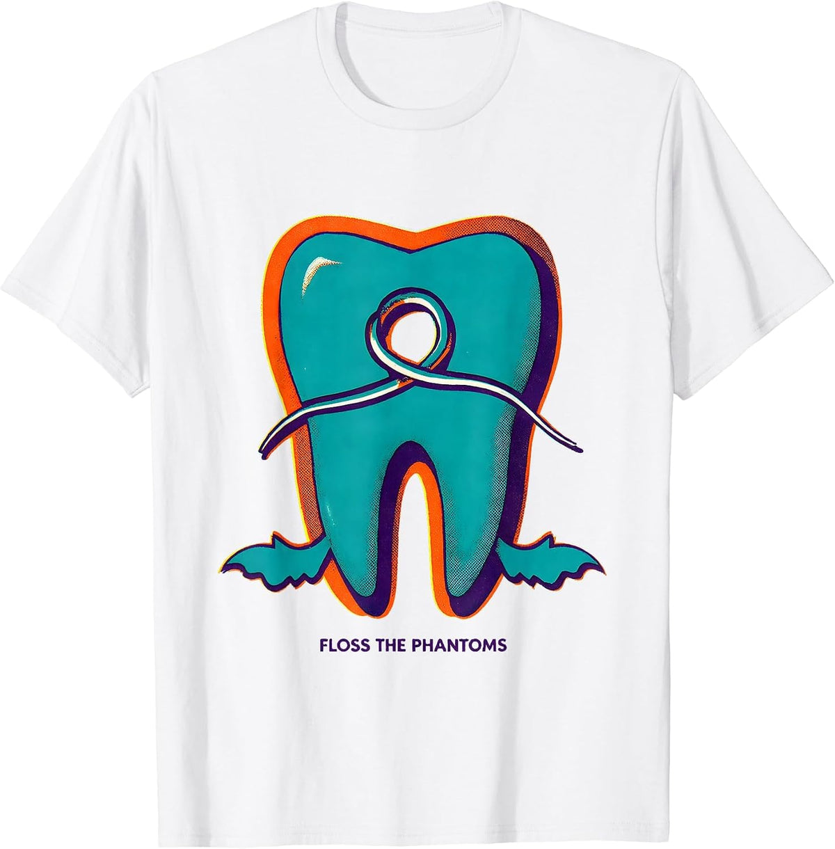 Men's Floss the Phantoms Risograph Halloween Dentist Dental T-Shirt - White