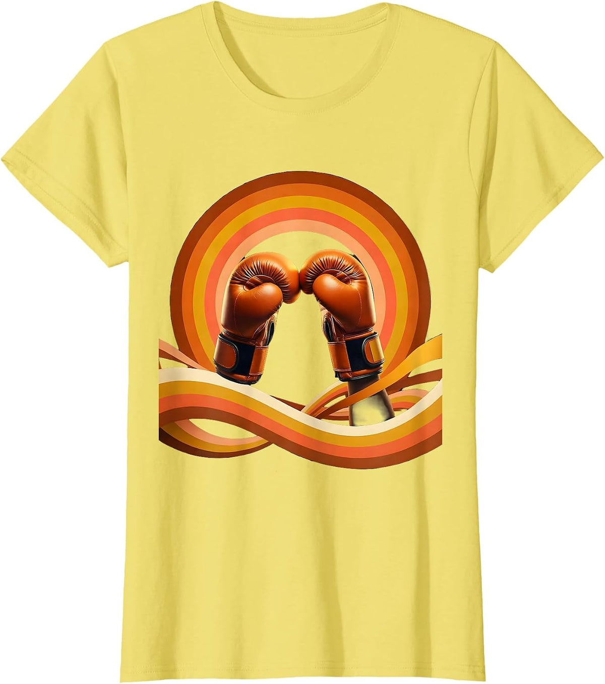 Boxer Gloves Raised in Victory Illustration T-Shirt - Lemon Yellow