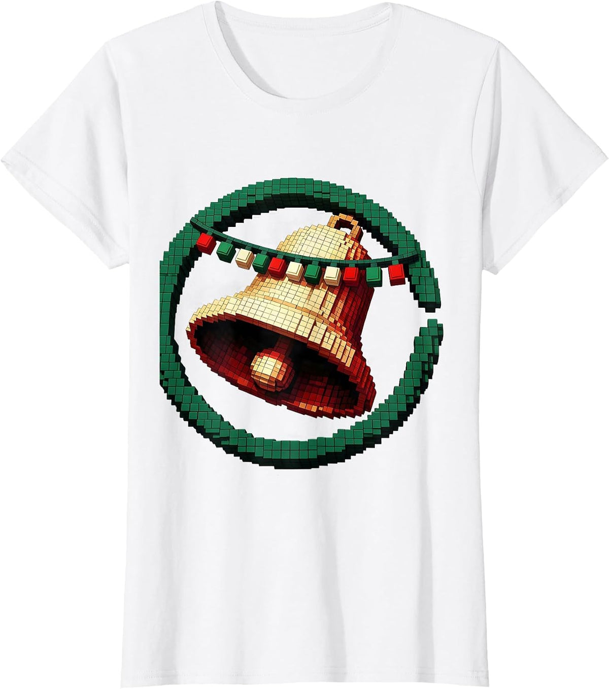 Pixel Art Jingle Bell Funny Christmas Couples Novelty T-Shirt - White