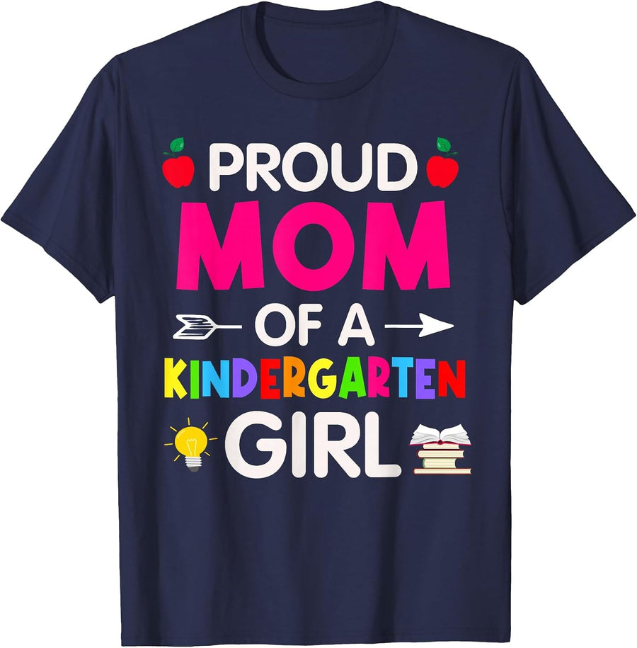 Proud Mom of A Kindergarten First Day of School Mom Daughter T-Shirt - Navy Blue