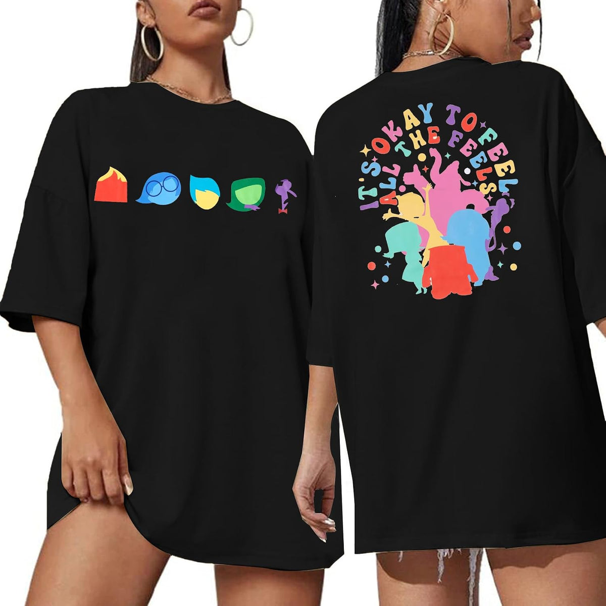 KIDDAD Every Day Emotions T-Shirt for Women Mental Health Matter Shirt Funny Therapist Psychologist Tee Top - Black