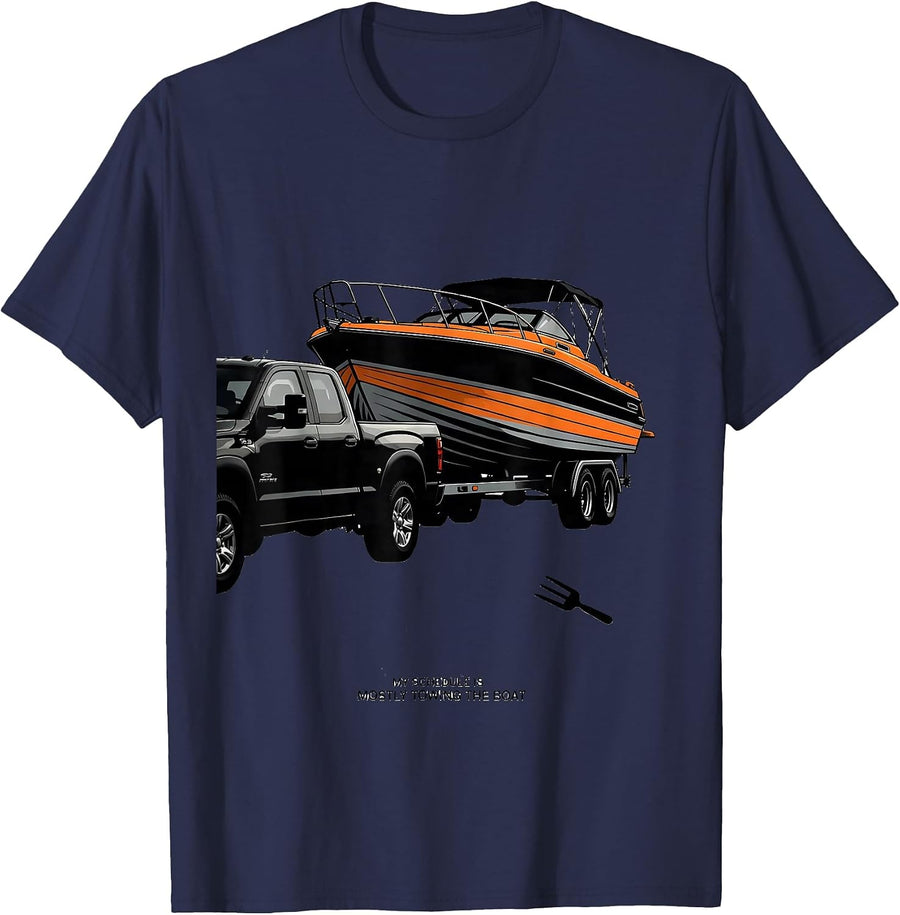 My Schedule Is Mostly Towing The Boat Funny Car Enthusiast T-Shirt - Navy Blue