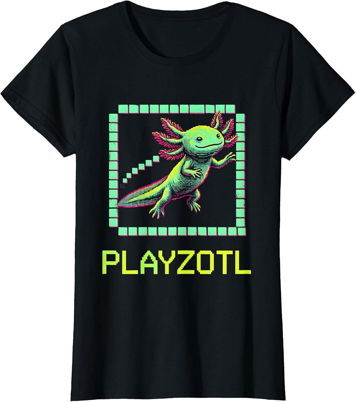 Women's Playzotl Pixel Art Kawaii Axolotl Gamer Kids Gift T-Shirt - Black