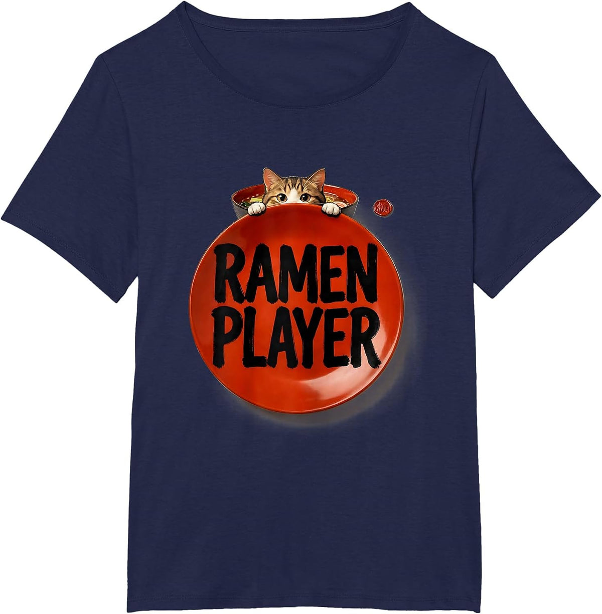 Women's Ramen Player Funny Cat Ramen Anime Kawaii Japanese Art Gift T-Shirt - Navy Blue