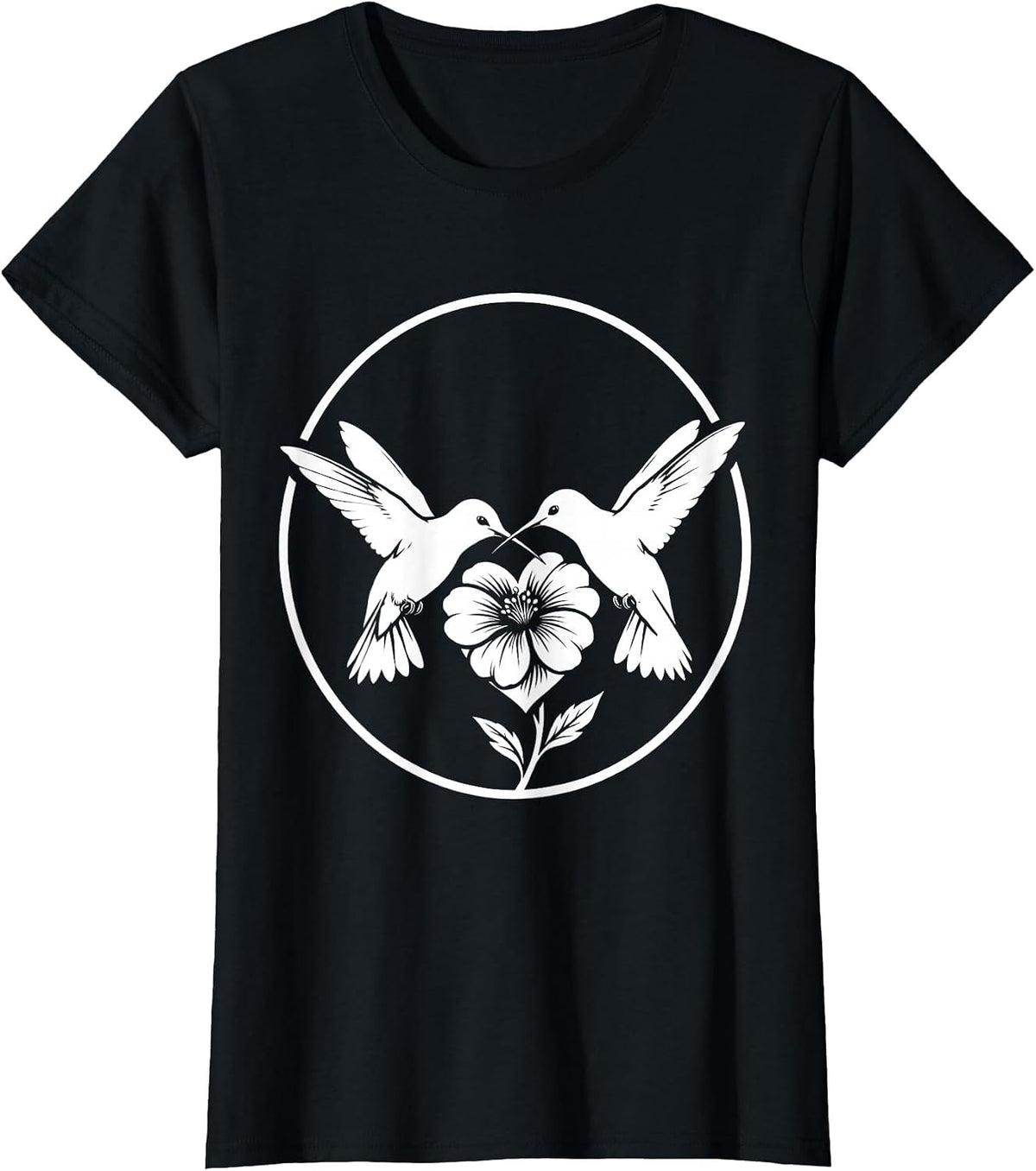 Hummingbird Heart Flower Nature Lover Design T-Shirt - Black
